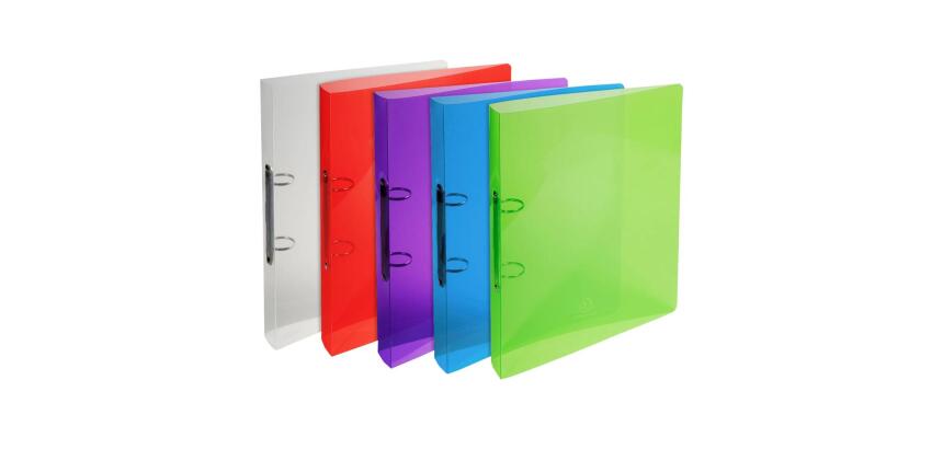 Classeur 2 anneaux plastifié Exacompta Crystal colours A4 - Dos 3 cm couleurs assorties