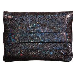 CÉLESTE CUIR Pochette à rabat 26x18 cm Lazer Noir