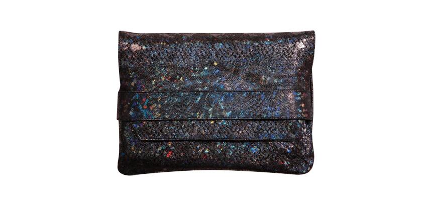 CÉLESTE CUIR Pochette à rabat 26x18 cm Lazer Noir