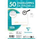 Paquet de 50 Enveloppes Blanches C6-114x162 mm - Précasées - Auto-Adhésives - 80g/m2 - Blanc