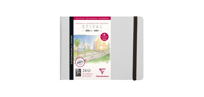 Etival Aquarelle carnet cousu 24F A5 300g grain fin (cartes postales) - Gris