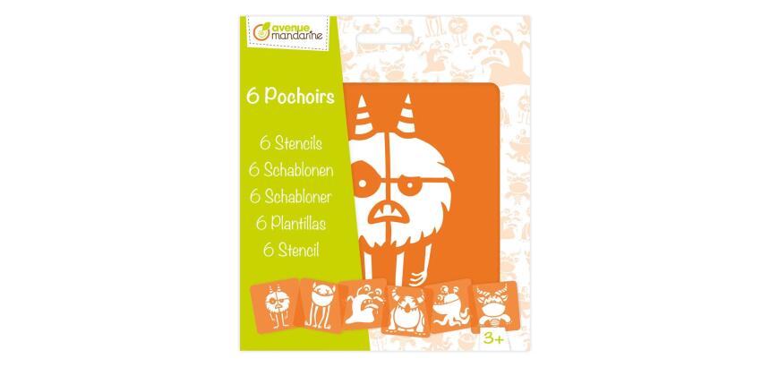 Set de 6 pochoirs enfants, Monstres - Orange
