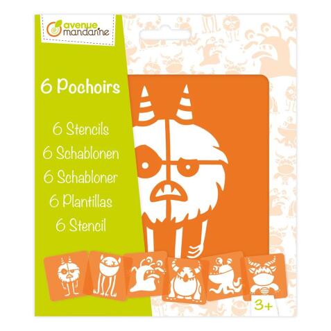 Set de 6 pochoirs enfants, Monstres - Orange