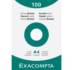 Pk 100 Exa Record Cards A4 White Lined - White