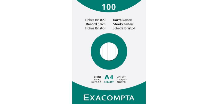 Étui de 100 fiches - bristol ligné non perforé 210x297mm - Blanc