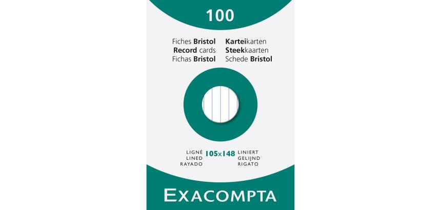 Étui de 100 fiches - bristol blanc ligné non perforé 105x148mm - Blanc