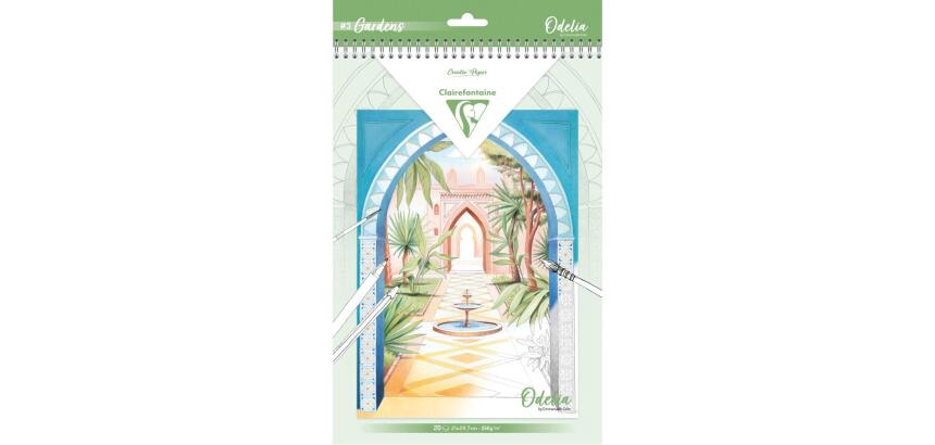 ODELIA, Bloc de coloriage multi-techniques de 20 feuilles A4 250g, Les jardins