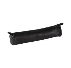 CUIR NOIR Trousse petite ronde Ø3,5x18 cm. - Noir