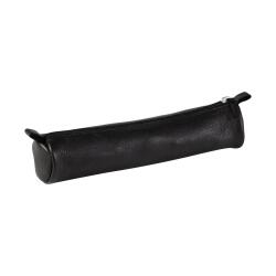 CUIR NOIR Trousse petite ronde Ø3,5x18 cm. - Noir