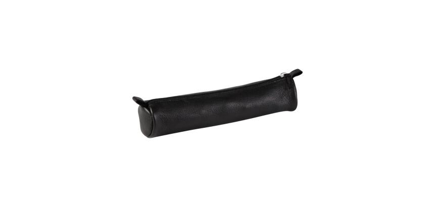 CUIR NOIR Trousse petite ronde Ø3,5x18 cm. - Noir