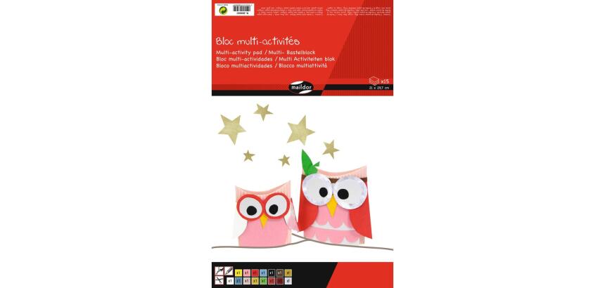 PAPIER COULEUR, Bloc multi-activités de 15 feuilles assorties au format 21x29,7cm - Assortiment