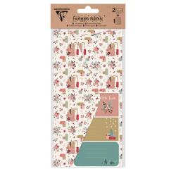ENVELOPPES CADEAUX, Set de 2 enveloppes au format DL (11x22cm) - Noël nature - Multicolore