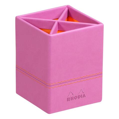 Rhodiarama pot à crayons simili cuir italien 8x8x11 cm - Lilas