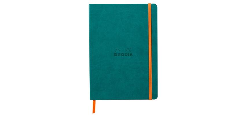 Rhodiarama notitieboek A5 met soepele omslag 80 blad gelijnd ivoorkleurig papier 90g sluiting met elastiek - Peacock
