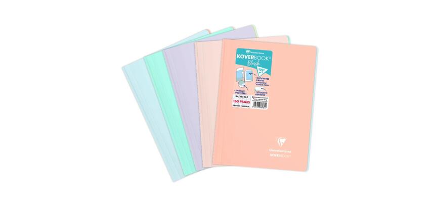 Cahier reliure intégrale enveloppante Koverbook Blush A4 160 pages grands carreaux couverture polypropylène opaque bicolore - Assortis