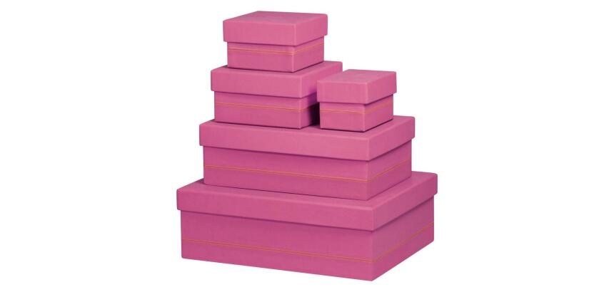 Rhodiarama set 5 boîtes gigognes simili cuir italien 44x34x16 cm - Fuchsia