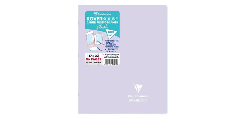 Cahier piqué Koverbook Blush 17x22cm 96 pages grands carreaux couverture polypropylène opaque bicolore - Lilas/Vert tilleul