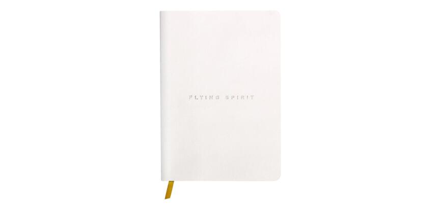Carnet brochure cousue Flying Spirit A5 180 pages ligné couverture cuir lisse papier ivoire 90g - Blanc
