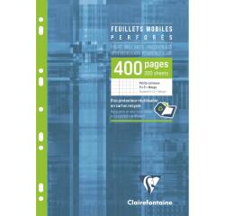 Feuillets mobiles sous étui A4 400 pages perforées petits carreaux + marge