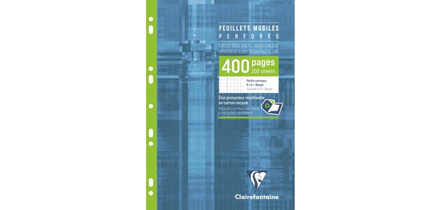 Feuillets mobiles sous étui A4 400 pages perforées petits carreaux + marge