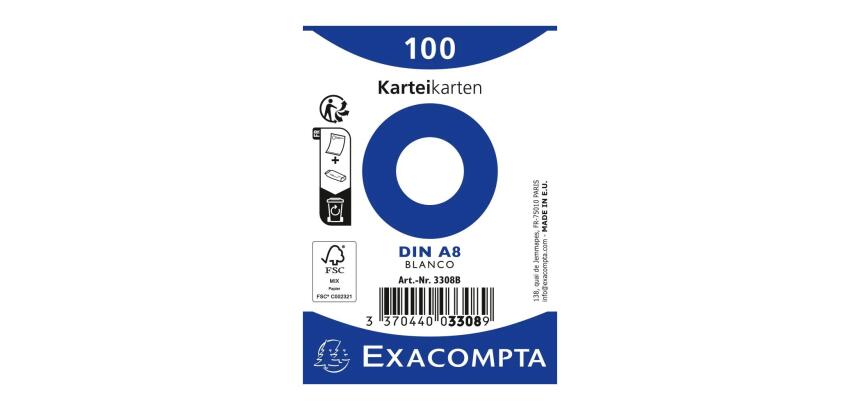 Fiches bristol, A8, uni, blanc