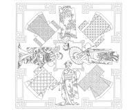 Carré 100% soie - 90x90cm Geishas - Blanc