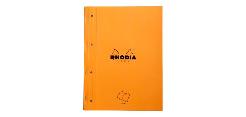 Rhodia Side bloc agrafé côté A4+ 22,3x29,7 cm 80 feuillets ligné mprf + perforation 4 trous 80g - Orange