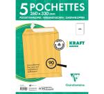 Paquet de 5 Pochettes Kraft Adour Brun 260x330mm - Auto-Adhésives - 90g/m2 - Brun