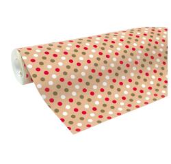 Kraft brut 70g, rl 50x0,70m Noël pois rouge blanc or