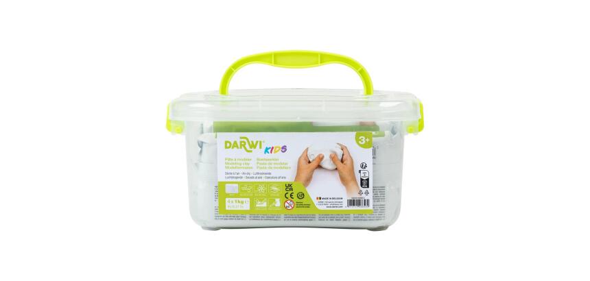 DARWI Pack Scolaire de 4 pains de pâte à modeler auto-durcissante 1kg KIDS - Blanc