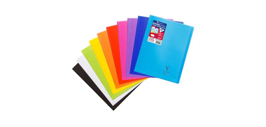 Cahier piqué Koverbook 24x32cm 48 pages grands carreaux couverture polypropylène transparent - Assortis