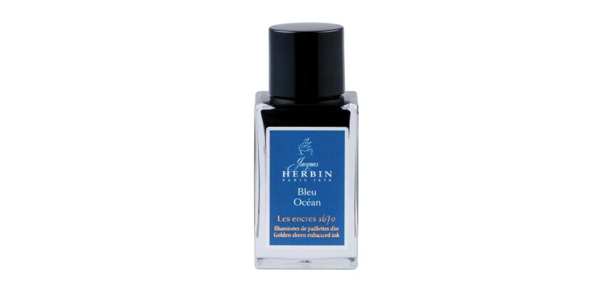 Encre 1670 à paillettes dorées 15ml - Bleu océan