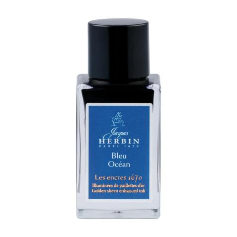 Encre 1670 à paillettes dorées 15ml - Bleu Océan