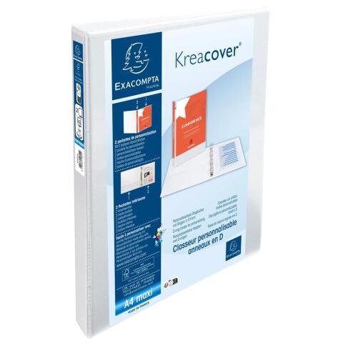 Carpetas con anillas - Kreacover ® 3 bolsillos A4 MAXI - 2 anillas D 20 mm - Blanco