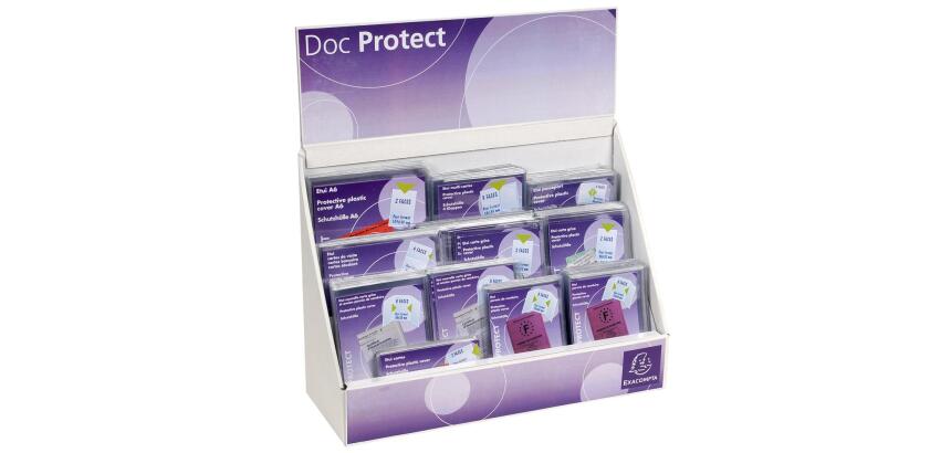 Présentoir complet avec différents formats d'étuis de protection - Cristal