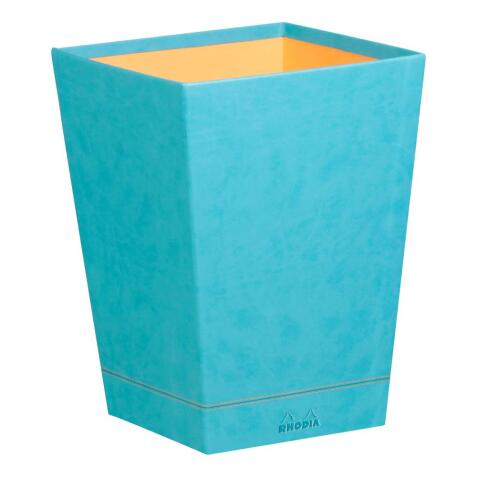 Rhodiarama corbeille à papier simili cuir italien 27x27x32 cm - Turquoise