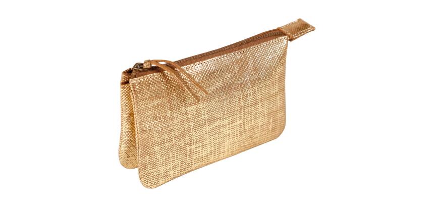 KLEO-PATHRA CUIR Petite Pochette 2 compartiments 13x9 cm Or