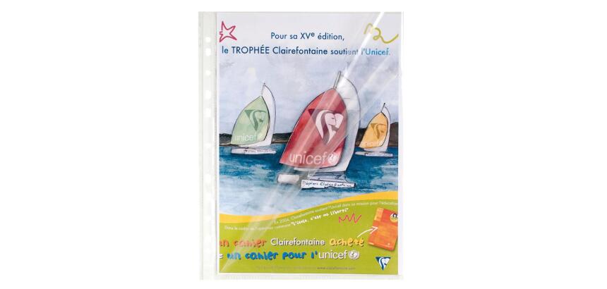 Etui carton de 100 pochettes perforées ouverture haut et côté - polypropylène lisse 6/100e - A4 - Cristal