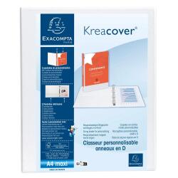 Classeur 4 anneaux cartonné Exacompta Kreacover® personnalisable A4 maxi - Dos 4,7 cm blanc