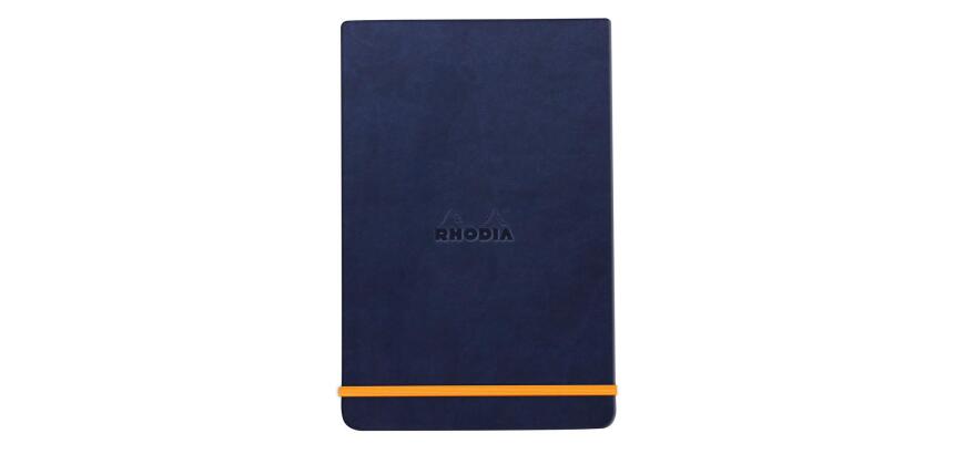 Rhodiarama Webnotepad rembordé rigide A5 192 pages ligné microperforé papier ivoire 90g fermeture élastique - Bleu nuit