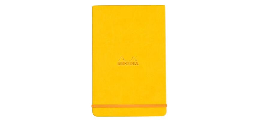Rhodiarama Webnotepad rembordé rigide 9x14 cm 192 pages ligné microperforé papier ivoire 90g fermeture élastique - Jonquille