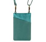 Ginkgo, Pochette téléphone & accessoires en cuir (Petite sacoche pour téléphone 10,5x16,5 cm + porte-cartes 7,5x10,5 cm + porte-clés 7x6 ,5 cm)