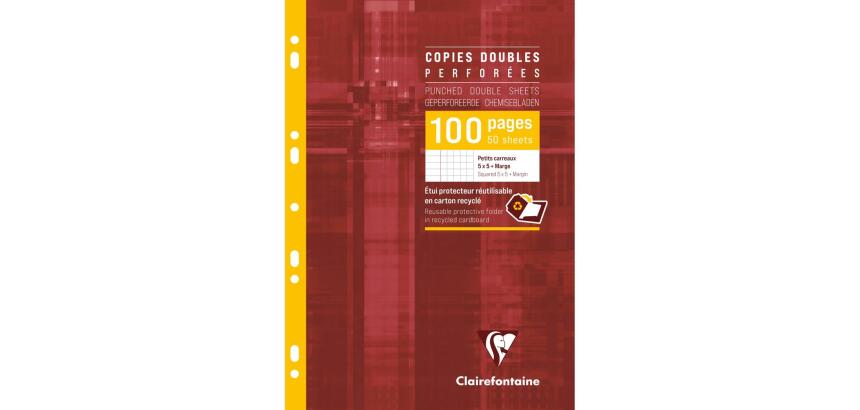 Copies doubles sous étui A4 100 pages perforées petits carreaux + marge