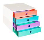 FILIBOX, Schubladenbox mit 4 Schubladen, DIN A4+, Candy Tidy - Farben sortiert