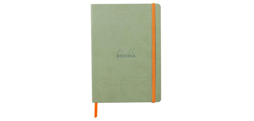Rhodiarama carnet souple A5 160 pages ligné papier ivoire 90g fermeture élastique - Céladon