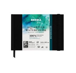 Rhodia Touch Watercolor Book, papier grain fin 100% coton 300g - A6 paysage, 40 pages - Noir