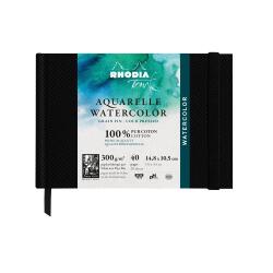 Rhodia Touch Watercolor Book, papier grain fin 100% coton 300g - A6 paysage, 40 pages - Noir