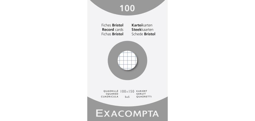 Fiches bristol, 100 x 150 mm, quadrillé, blanc