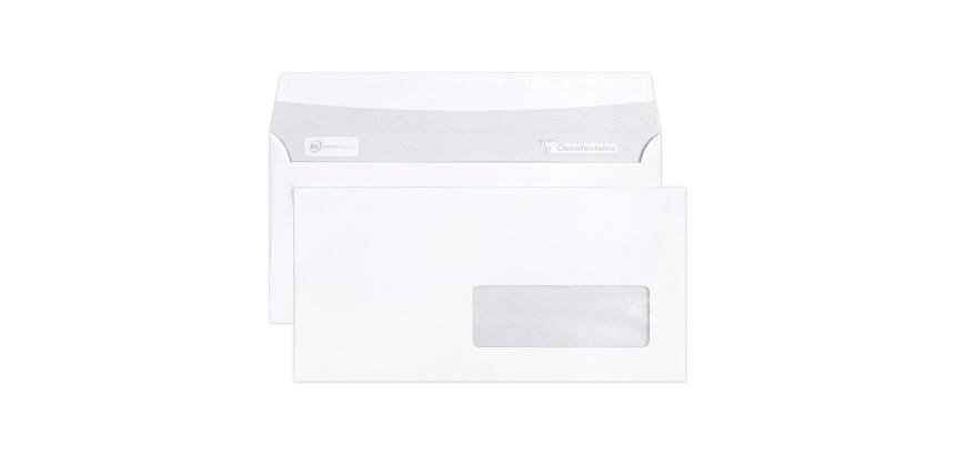 Boite de 500 Enveloppes Blanches DL-110x220mm - Auto-Adhésives - 90g/m2 - Fenêtre Papier Cristal 35x100 (position 20/20) - Blanc