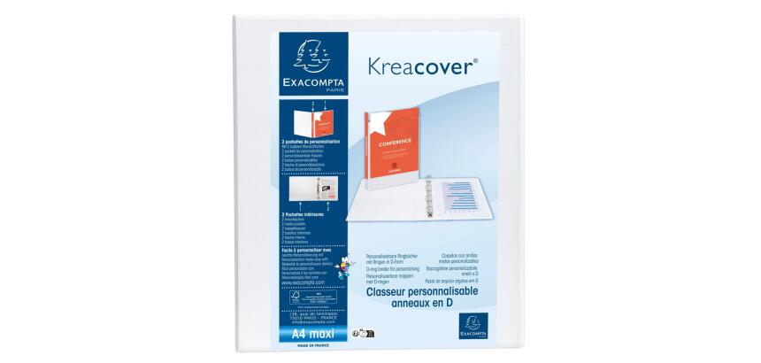 Carpeta Exacompta 4 anillas mixtas 20mm forrada 3 bolsillos exteriores Krea Cover - A4 maxi - Blanco